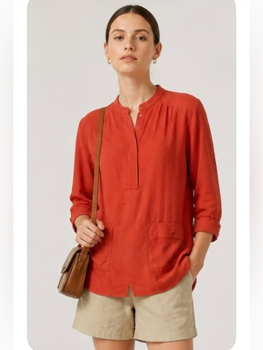 EDME & ESYLLTE Anthropologie 100% Silk Popover Blouse Orange Tunic Boho